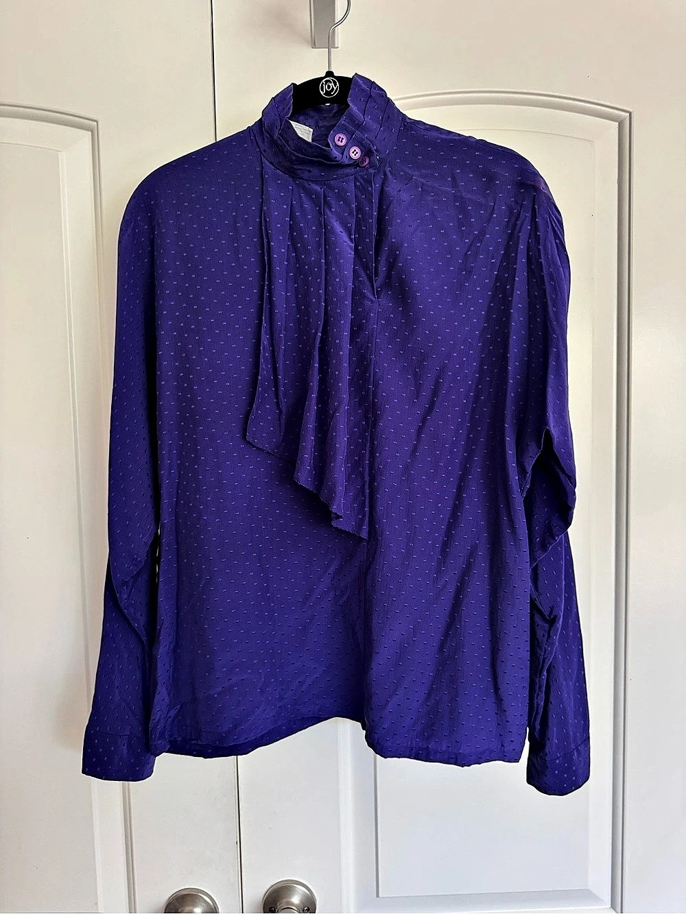 Vintage Christian Dior Purple Silk Polka Dot high Neck Blouse
